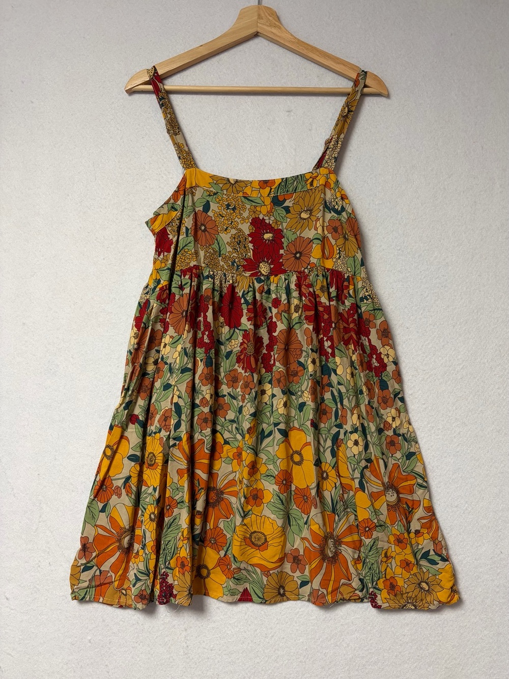Natural Life Patti Dress Gold Vintage Floral Rayon Babydoll Boho Sundress Size S - Picture 3 of 13